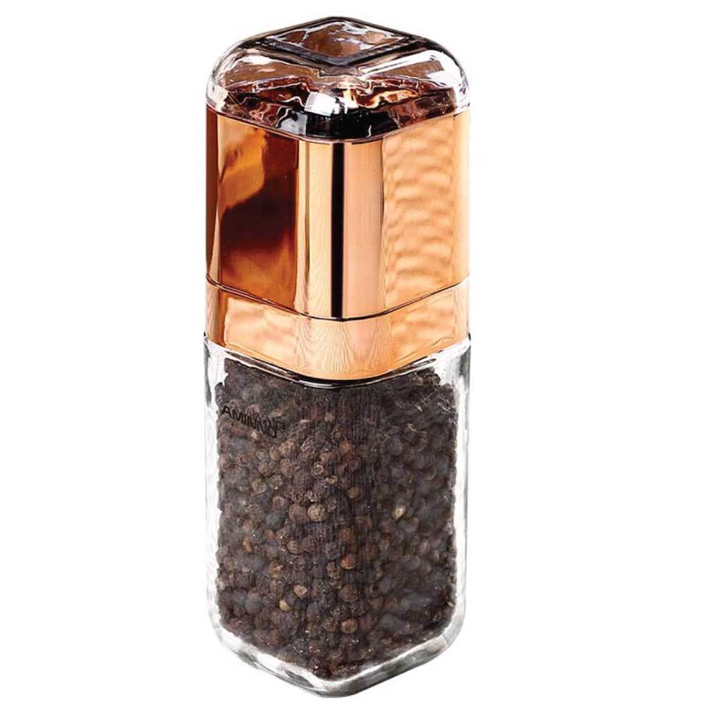 Orku Single Salt or Pepper Grinder 180ml β Glass Manual Mill with Rose Gold Lid